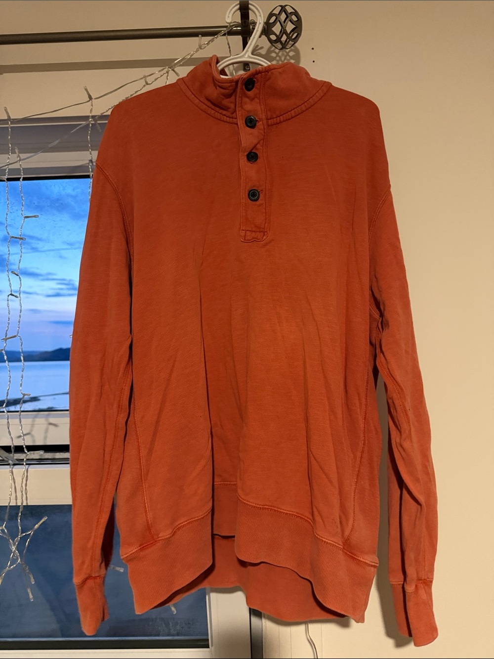 Men's Rust Button-Neck Pullover Sweater